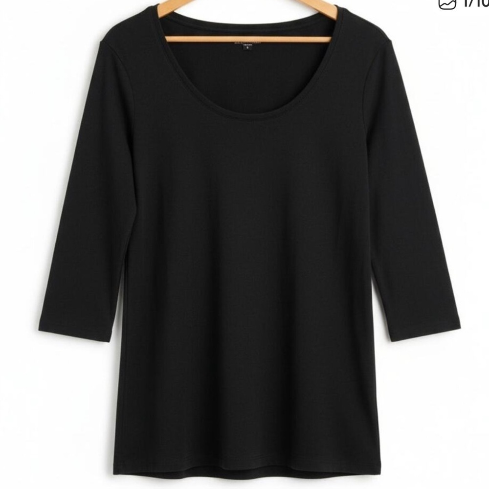 Eileen Fisher Black 3/4 Sleeve Cotton Pullover